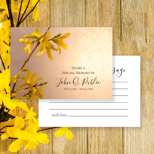 Yellow Forsythia Flowers Share a Memory Funeral Note Card