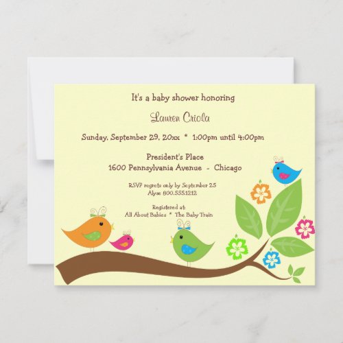 Yellow Four Birdies Baby Shower Invitation