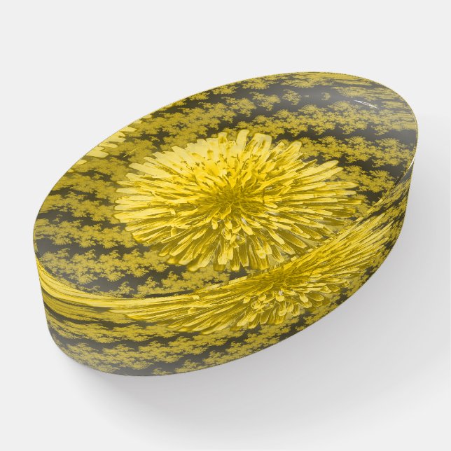 Yellow Fractal Dandelion Paperweight (Angled)