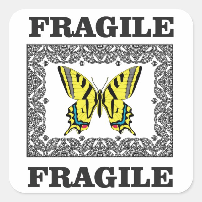 yellow fragile square sticker (Front)