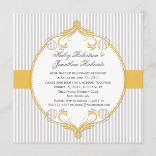 Yellow Frame Gray White Stripes Wedding Invitation