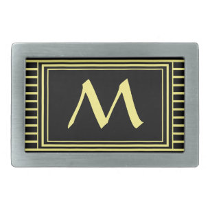 Yellow Frame Monogram Letter M Stripes Belt Buckle