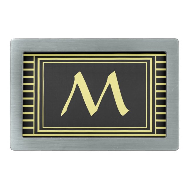 Yellow Frame Monogram Letter M Stripes Belt Buckle (Front)