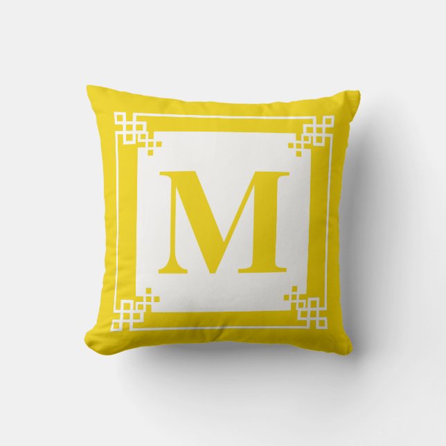 Yellow Frame Monogram Throw Pillow (Front)