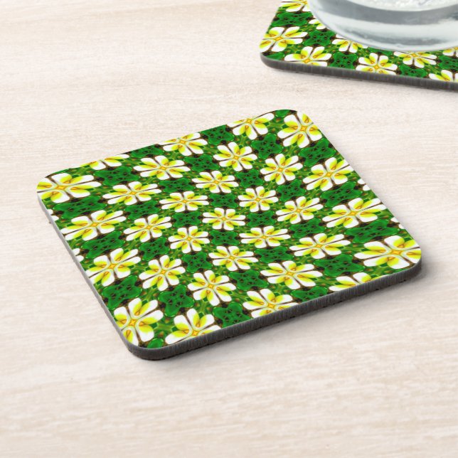 Yellow Frangipani Pattern Beverage Coaster (Left Side)