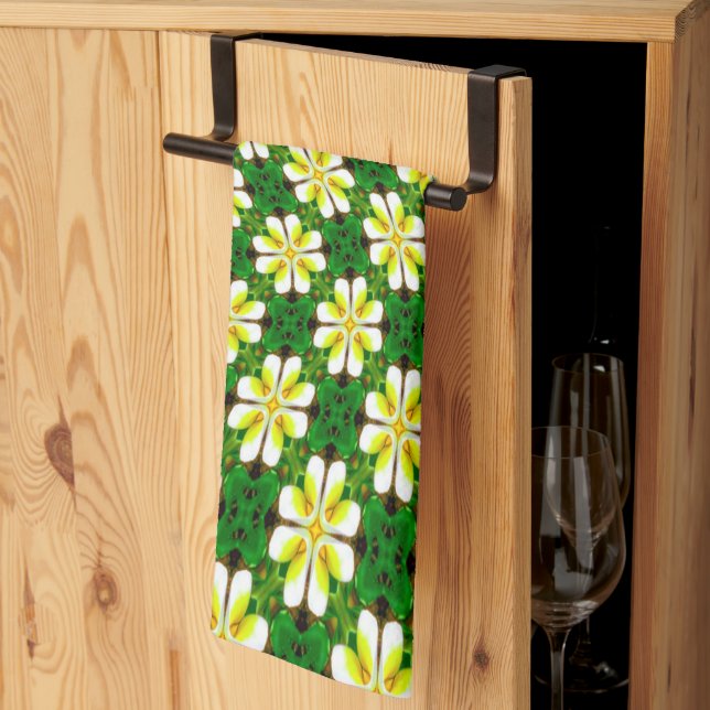 Yellow Frangipani Pattern Kitchen Towel (Thirds Fold)