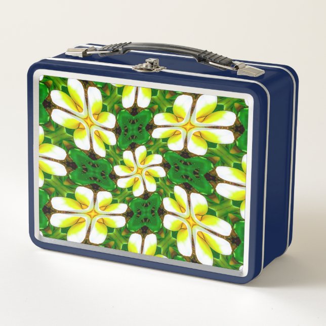 Yellow Frangipani Pattern Metal Lunch Box (Front)