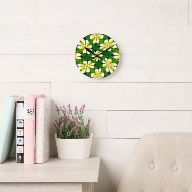 Yellow Frangipani Pattern Round Clock (Reading Room)