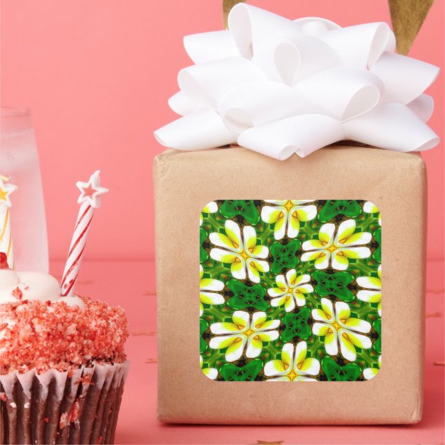 Yellow Frangipani Pattern Square Sticker (Party)