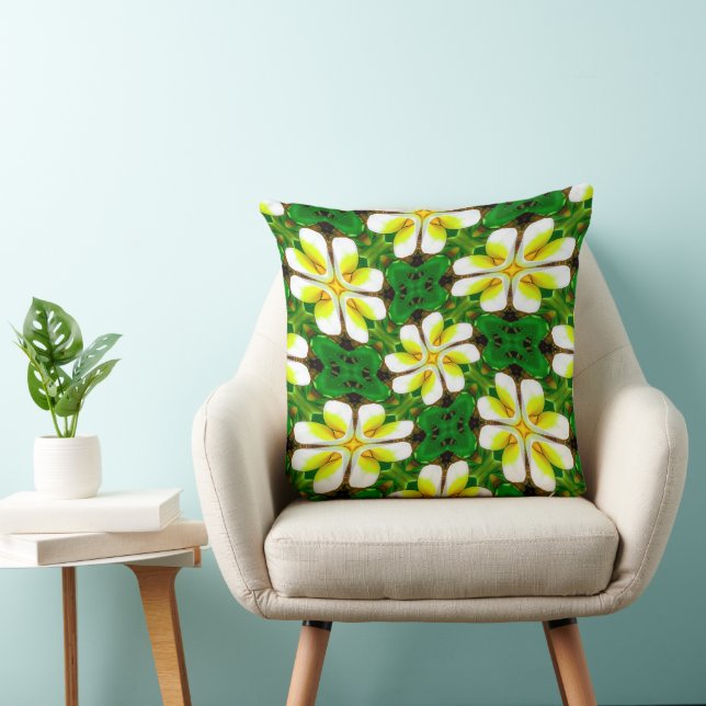 Yellow Frangipani Pattern Throw Pillow (Chair)