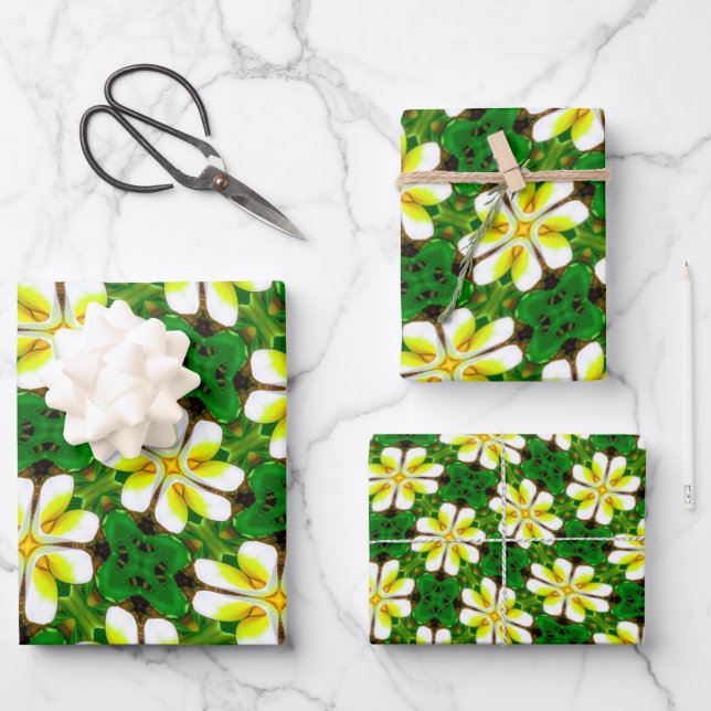 Yellow Frangipani Pattern Wrapping Paper Sheets (Front)