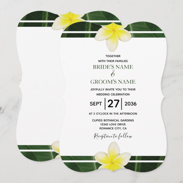 Yellow Frangipani Plumeria Wedding Invitations (Front/Back)