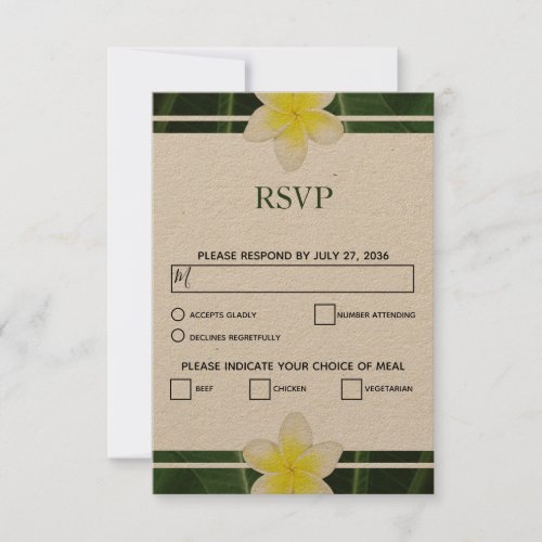 Yellow Frangipani Plumeria Wedding RSVP Cards