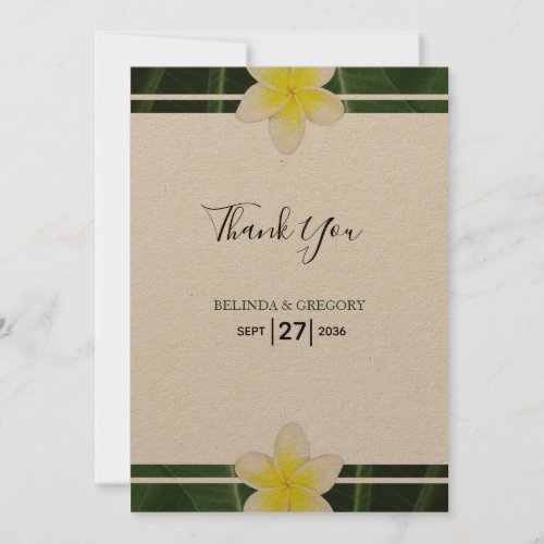 Yellow Frangipani Plumeria Wedding Thank You Card