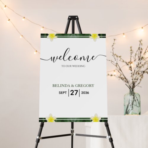 Yellow Frangipani Plumeria Wedding Welcome Sign