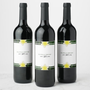 Yellow Frangipani Plumeria Wedding Wine Label