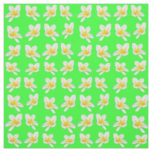 Yellow Frangipanis On Green  Cotton Material Fabric