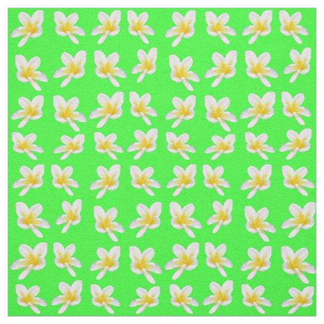 Yellow Frangipanis On Green  Cotton Material Fabric (Swatch)