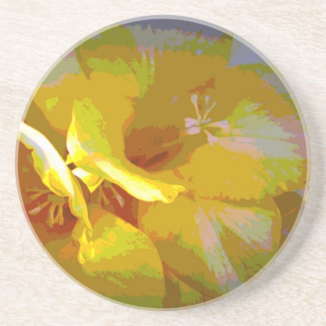 Yellow Freesia Digital Manipulation Drink Coaster (Front)