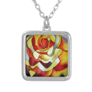 Yellow Freesia watercolor original aer flower Silver Plated Necklace