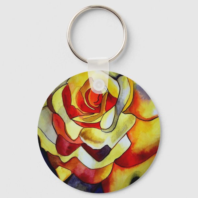 Yellow Freesia watercolor original art flower Keychain (Front)