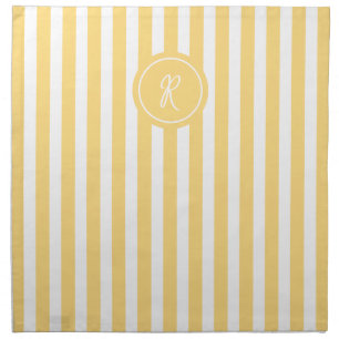 Yellow French Beach Stripe Personalized Monogram Cloth Napkin