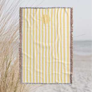 Yellow French Beach Stripe Personalized Monogram Throw Blanket