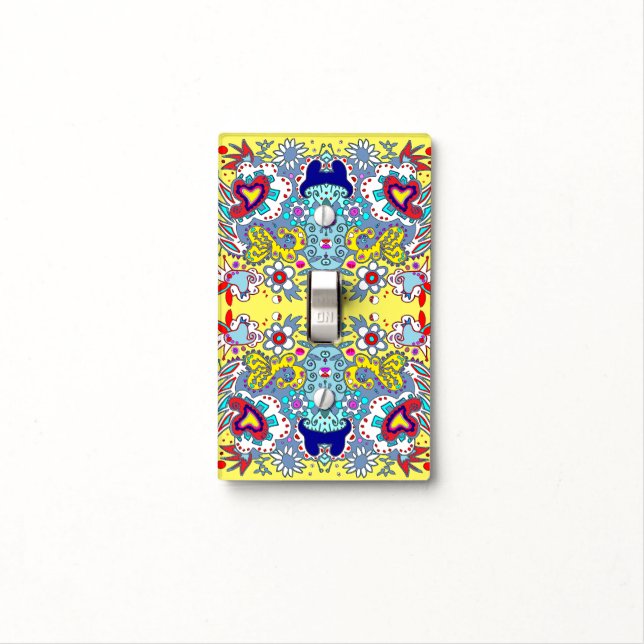 Yellow French Country Colors- Paisley & Hearts Light Switch Cover (In Situ)