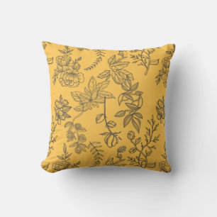 Yellow French country floral pattern  Throw Pillow