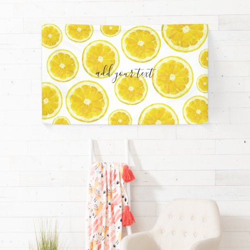 Yellow fresh lemon slice custom text banner