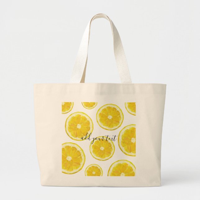 Yellow fresh lemon slice custom text large tote bag (Front)