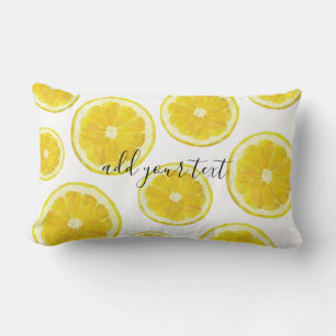 Yellow fresh lemon slice custom text lumbar pillow