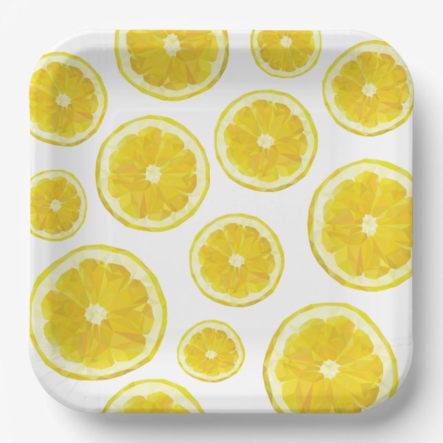 Yellow fresh lemon slice custom text paper plates (Front)