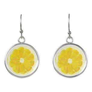 Yellow fresh sour lemon slice modern earrings