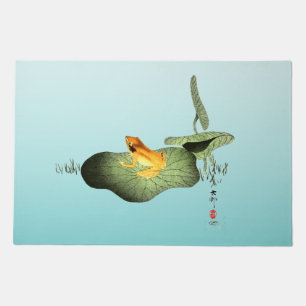 Yellow Frog on Lotus Leaf Doormat