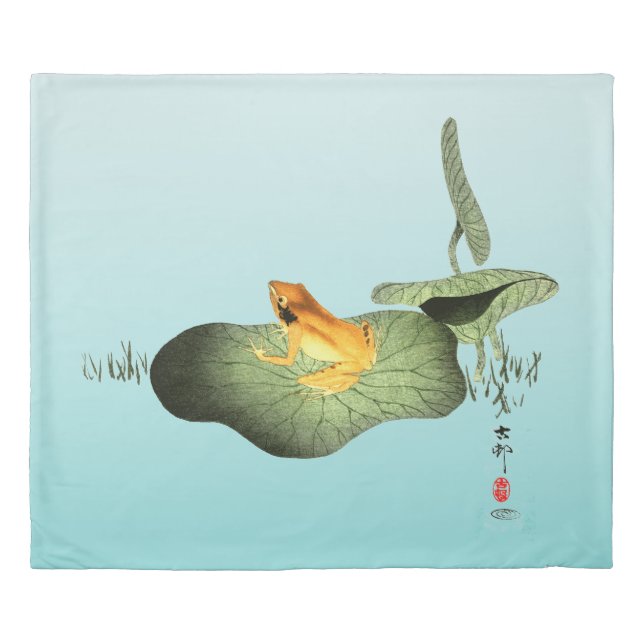 Yellow Frog on Lotus Leaf Duvet Cover (Front)