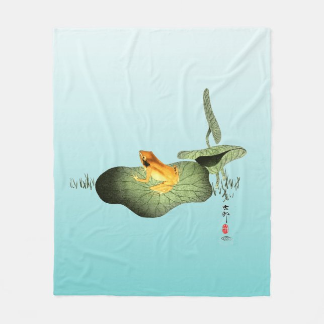 Yellow Frog on Lotus Leaf  Fleece Blanket (Front)