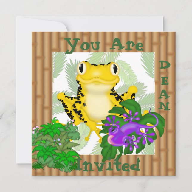 YELLOW FROG WITH LIZARD CUTE Kids Invitation (Front)