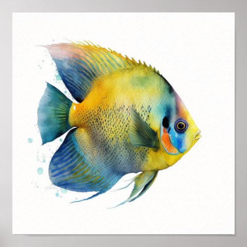 Yellow fronted angelfish in watercolor  poster