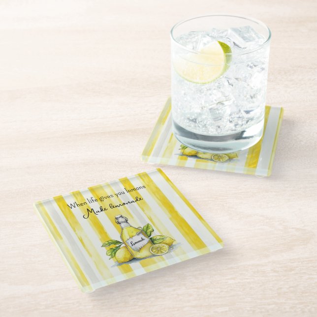 Yellow Fruit Lemons Make Lemonade Glass Coaster (Angled)