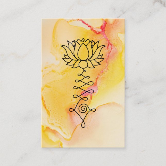 *~* Yellow Fuchsia Lotus Reiki Healing Yoga Reiki Business Card (Front)