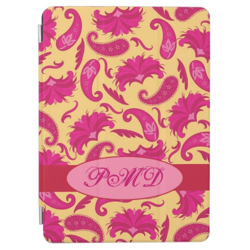 Yellow Fuchsia Pink Art Deco Paisley Monogram iPad Air Cover