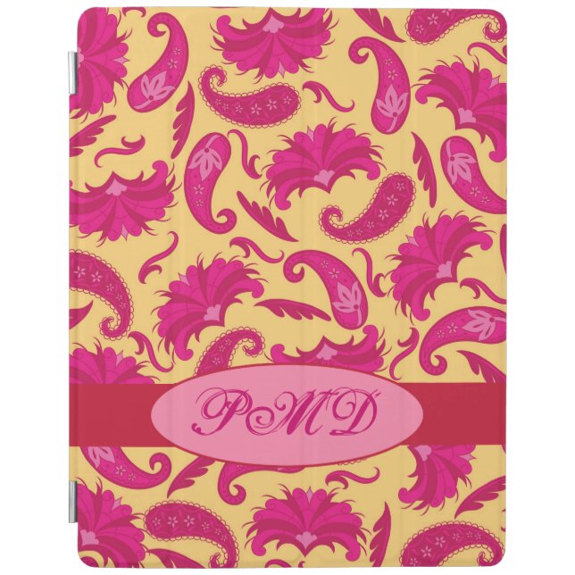 Yellow Fuchsia Pink Art Deco Paisley Monogram iPad Smart Cover (Front)