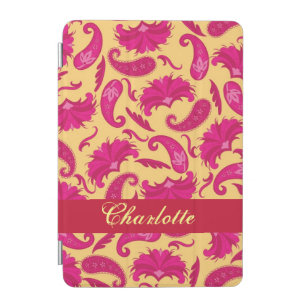 Yellow Fuchsia Pink Paisley Name Personalized iPad Mini Cover