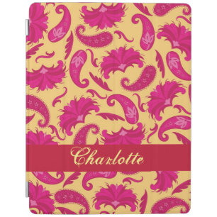 Yellow Fuchsia Pink Paisley Name Personalized iPad Smart Cover