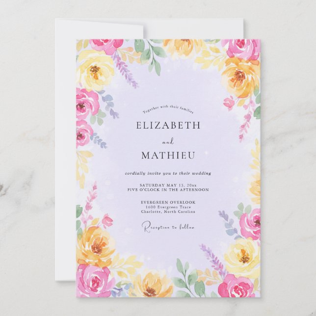 Yellow Fuchsia Wildflower Wedding Invitation (Front)