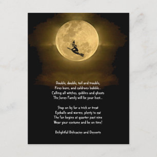 Yellow Full Moon and Witch Halloween Party Invitation