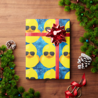 yellow fun duck with shades wrapping paper