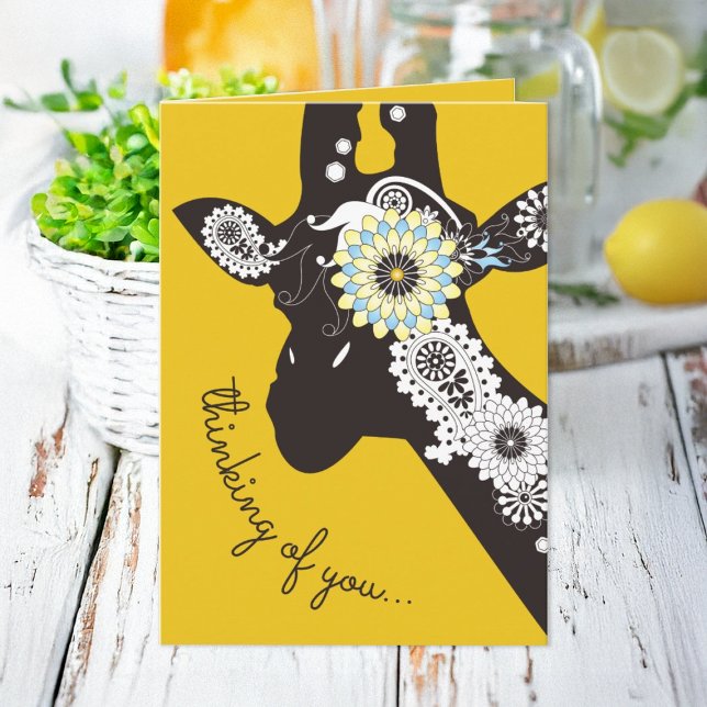 Yellow Funky Cool Giraffe Humorous Thinking of You Card (Creator Uploaded)