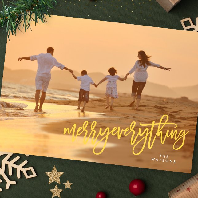Yellow Funky Merry Everything Photo Holiday Card (Creator Uploaded)
